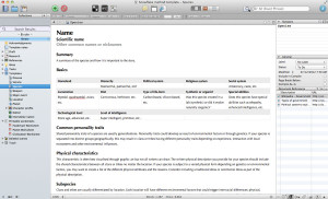 Screenshot of open Scrivener template showing the new template sheets.