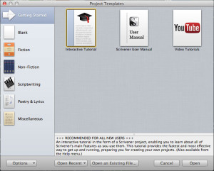 How to open a Scrivener template step 2.